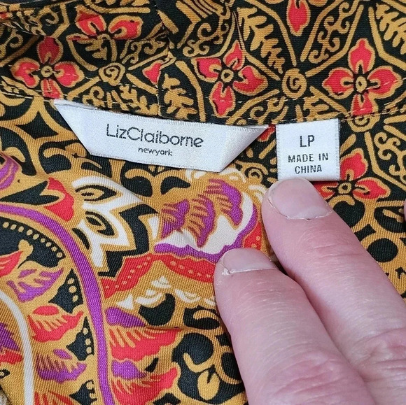 Liz Claiborne Petite L Boho Paisley Wrap Dress Retro Mod Fall Party Chic Elegant - Picture 5 of 8